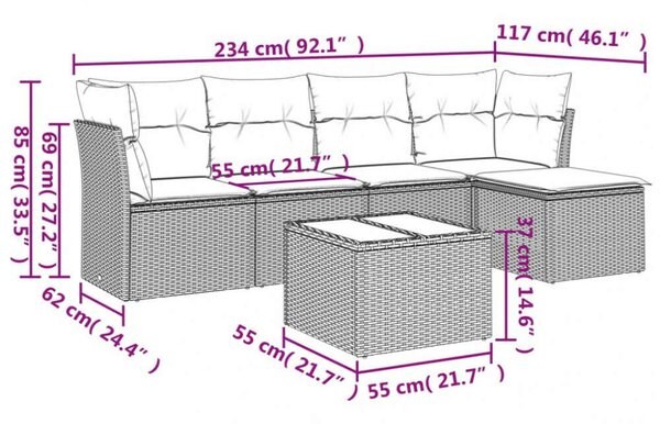 VidaXL Polyrattan Kerti Ülőgarnitúra - 6 részes - Fekete