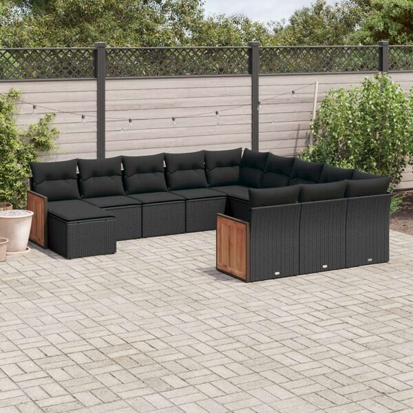 Polyrattan Kerti Ülőgarnitúra - 12 részes - Fekete