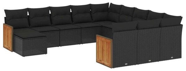 Polyrattan Kerti Ülőgarnitúra - 12 részes - Fekete