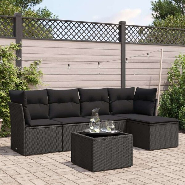 VidaXL Polyrattan Kerti Ülőgarnitúra - 6 részes - Fekete