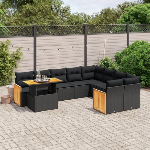 VidaXL Polyrattan Kerti Ülőgarnitúra - 10 részes - Fekete