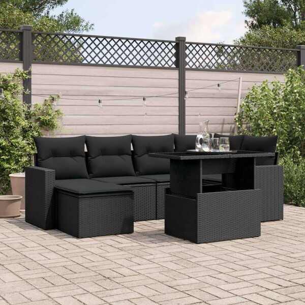 VidaXL 7 részes fekete polyrattan kerti ülőgarnitúra párnával