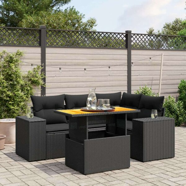 VidaXL 5 részes fekete polyrattan kerti kanapészett párnákkal