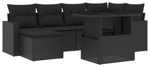 VidaXL 7 részes fekete polyrattan kerti ülőgarnitúra párnával