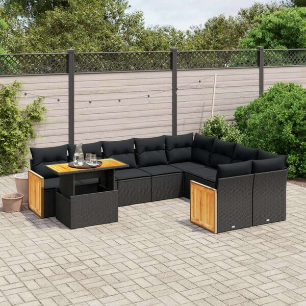 VidaXL Polyrattan Kerti Ülőgarnitúra - 10 részes - Fekete