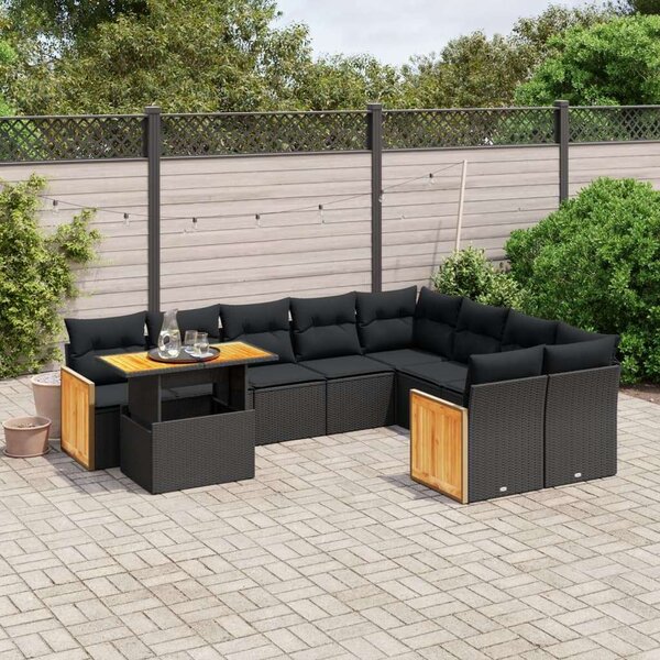VidaXL Polyrattan Kerti Ülőgarnitúra - 10 részes - Fekete