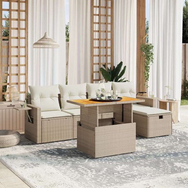 VidaXL Polyrattan Kerti Ülőgarnitúra - 6 részes - Bézs