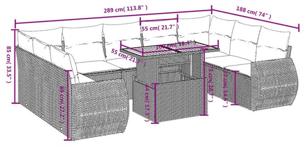 VidaXL Polyrattan Kerti Ülőgarnitúra - 10 részes - Fekete