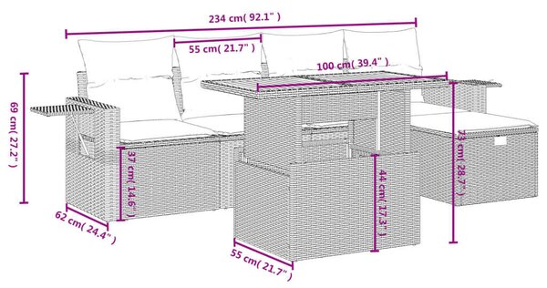 VidaXL Polyrattan Kerti Ülőgarnitúra - 6 részes - Bézs