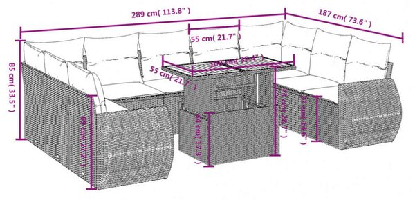VidaXL Polyrattan Kerti Ülőgarnitúra - 10 részes - Fekete