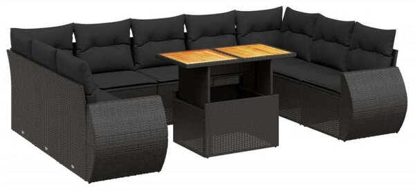 VidaXL Polyrattan Kerti Ülőgarnitúra - 10 részes - Fekete