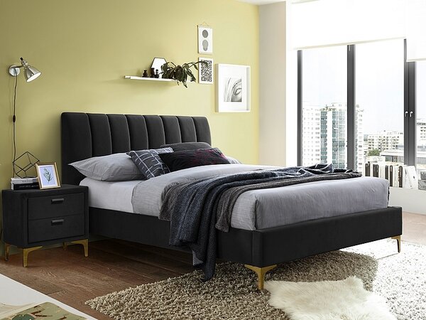 Kárpitozott ágy MIRAGE VELVET 160 x 200 cm fekete/arany