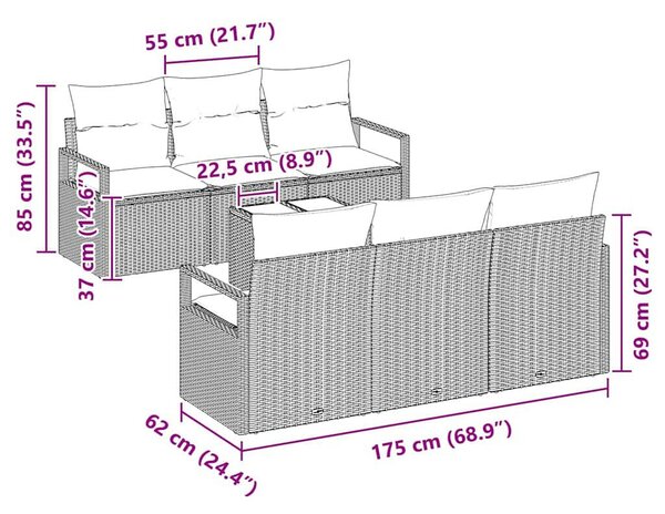 Kerti Kanapé Szett 7 pcs Beige és krém 55 x 55 x 37 cm