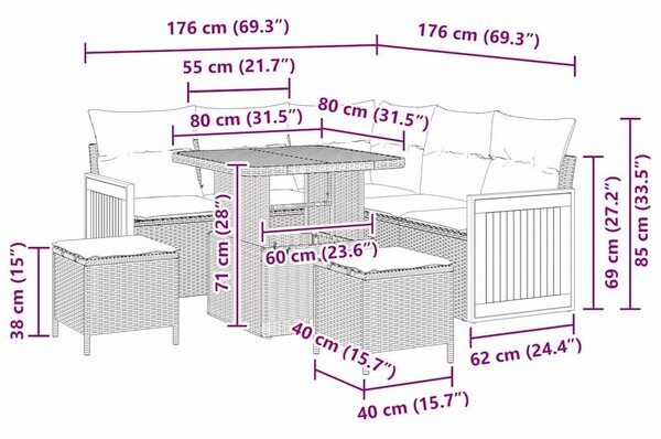 VidaXL Kerti Kanapé Szett párnával 8 pcs Beige és krém