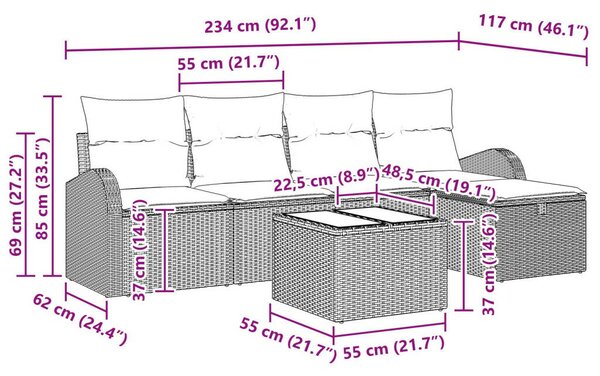 VidaXL Kerti Kanapé Szett 6 pcs bézs és krémszínű 234 x 117 x 85 cm
