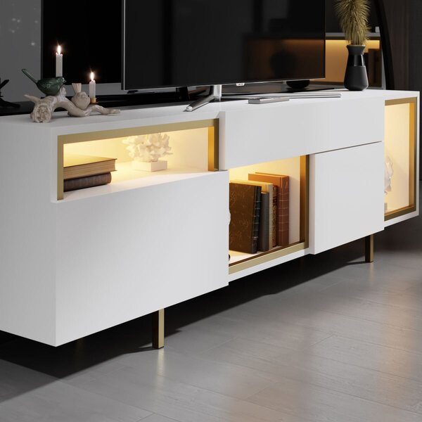 Hanah Home TV Stand White Gold Norm - White, Gold