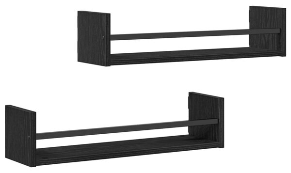 Falipolcok 2 db Fekete Tölgy 60x16x14 cm Műszaki Fa