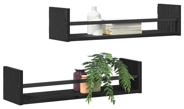 Falipolcok 2 db Fekete Tölgy 60x16x14 cm Műszaki Fa