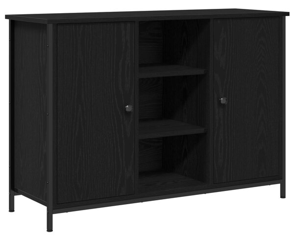 Büfé fekete tölgy 100x35x70 cm mérnöki fa és acél