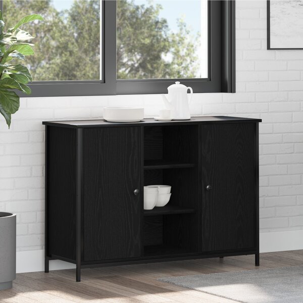 Büfé fekete tölgy 100x35x70 cm mérnöki fa és acél