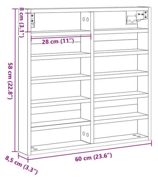 Kiállító szekrény polcokkal Öreg fa 60 x 8,5 x 58 cm Faanyag