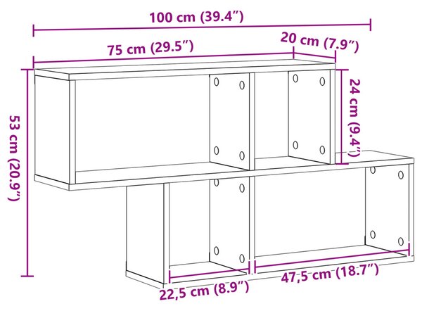 Fali Polc Régi Fa 100x20x53 cm Műszaki Fa