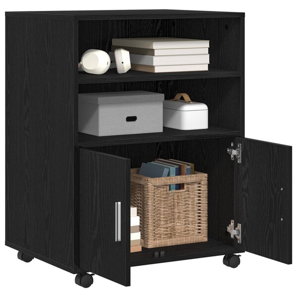 Cabinet polcokkal kerékkel Fekete tölgy 60 x 48 x 74.5 cm