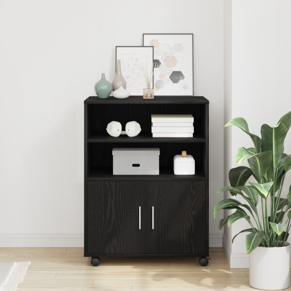 Cabinet polcokkal kerékkel Fekete tölgy 60 x 48 x 74.5 cm