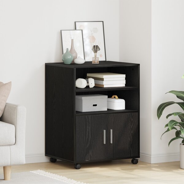 Cabinet polcokkal kerékkel Fekete tölgy 60 x 48 x 74.5 cm