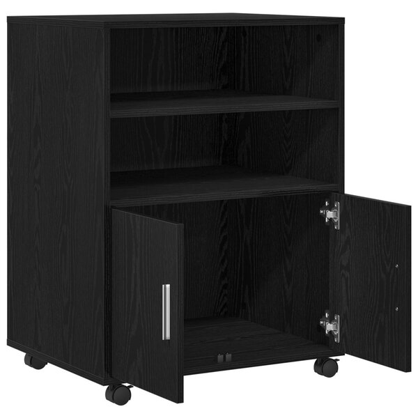 Cabinet polcokkal kerékkel Fekete tölgy 60 x 48 x 74.5 cm