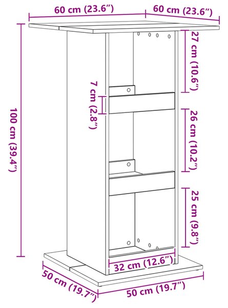 Bárasztal tárolóval Fekete tölgy 60x60x102 cm MDF