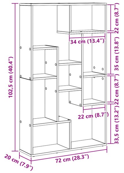 Könyvespolc Fekete tölgy 72 x 20 x 102,5 cm Faanyag