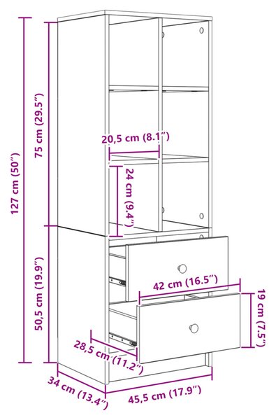 Magasfiú fiókkal Musta tammi 45.5 x 34 x 127 cm Faanyag