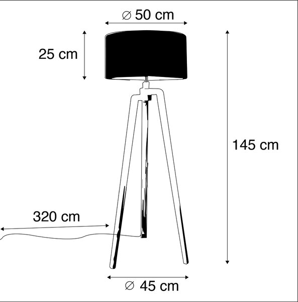 Állólámpa háromlábú fekete kék búrával és arannyal 50 cm - Puros