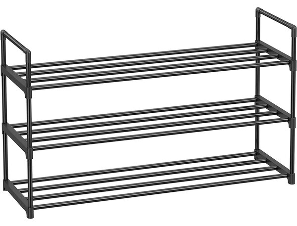 Cipőtartó állvány, 3 szintes 12-15 pár cipőhöz, 30 x 92 x 54 cm, fekete