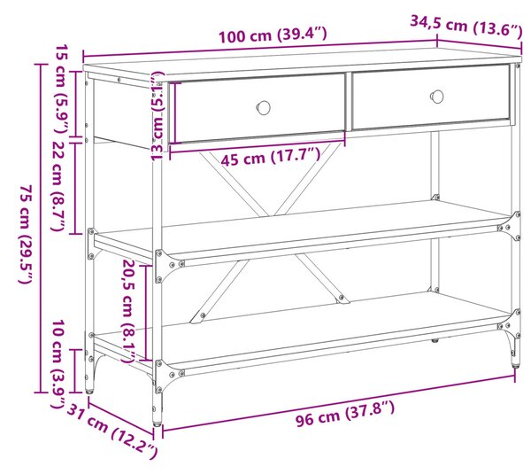 Konzol Asztal Fekete Tölgy 100x34.5x75 cm Mérnöki Fa