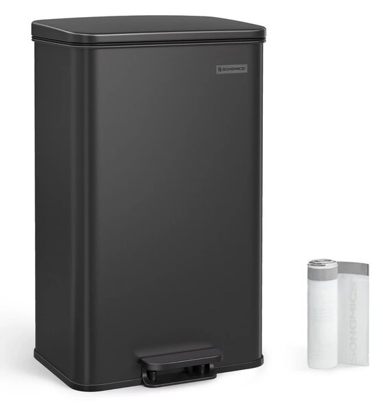 Konyhai szemetes 40L, nagy pedálos kuka fedéllel, 15 szemeteszsák mellékelve, fekete