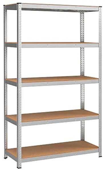 Ötszintes polcrendszer, acél polcrendszer tároláshoz, teherbírás 875 kg, 60 x 120 x 200 cm, ezüst