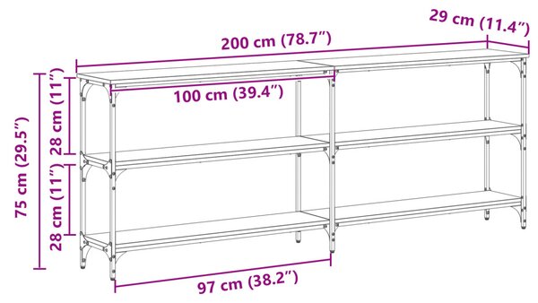 Konsole asztal Régi fa 200x29x75 cm Műgyanta fafából