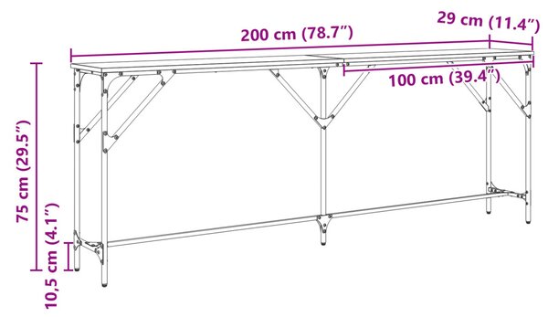 Konzol Asztal Fekete Tölgy 200x29x75 cm Összeszerelt Fa