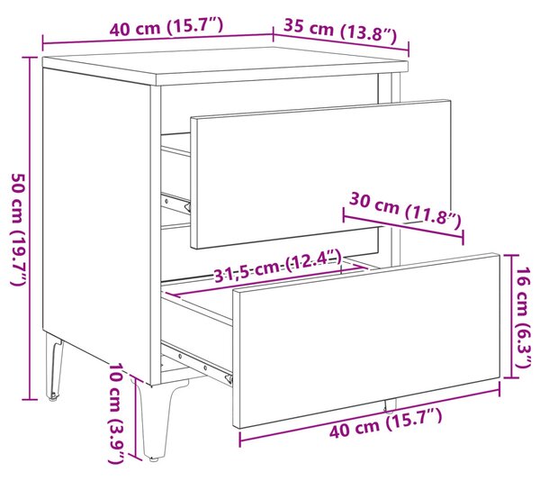 Éjjeliszekrény 2 pcs kézműves tölgy 40 x 35 x 50 cm Faanyag