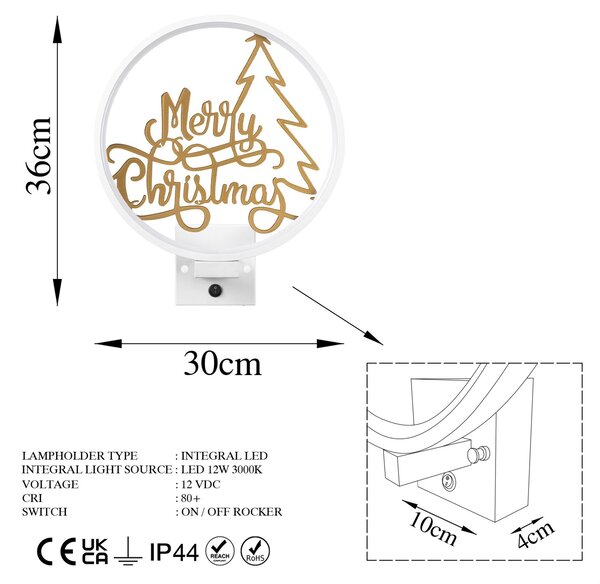 Opviq Fali lámpa fehér arany XMAS26