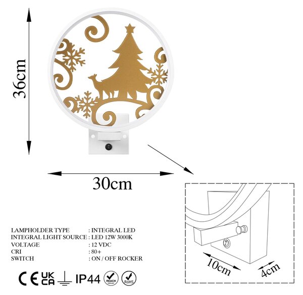 Opviq Fali Lámpa Fehér Arany XMAS27