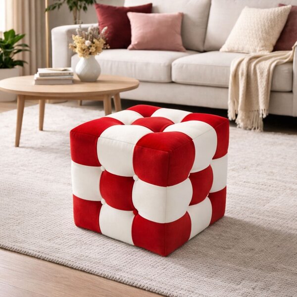 Atelier Del Sofa Puff, piros-fehér patchwork - piros, fehér