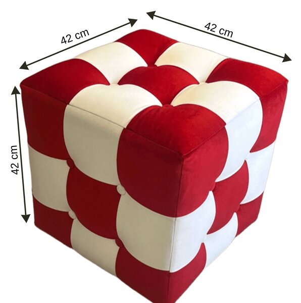 Atelier Del Sofa Puff, piros-fehér patchwork - piros, fehér