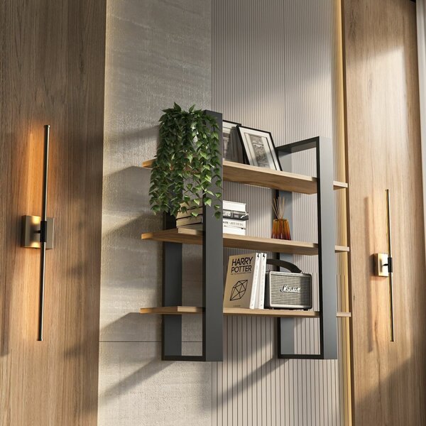 Hanah Home Suno fali polc - Fekete, Oud tölgy