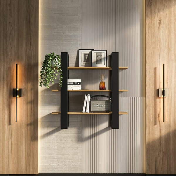 Hanah Home Suno fali polc - Fekete, Oud tölgy