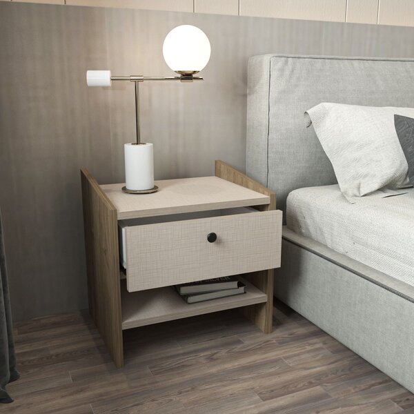 Hanah Home Nightstand Walnut Beige Berlin - Walnut, Beige