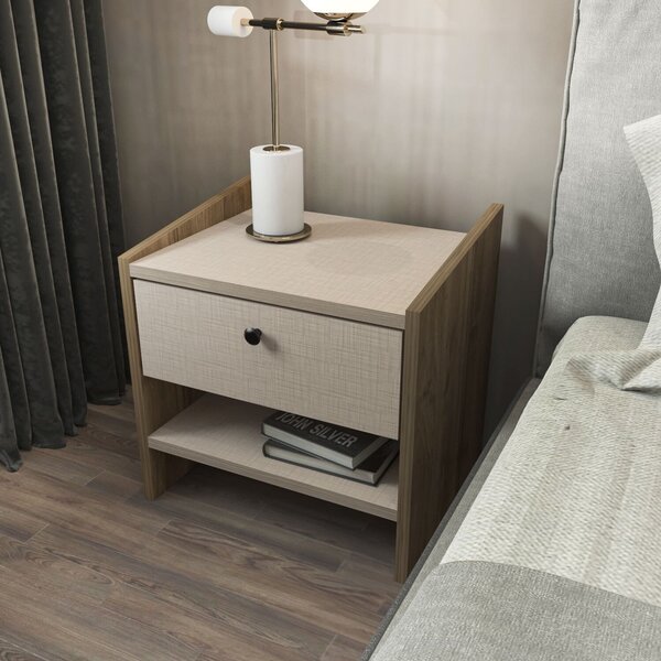 Hanah Home Nightstand Walnut Beige Berlin - Walnut, Beige