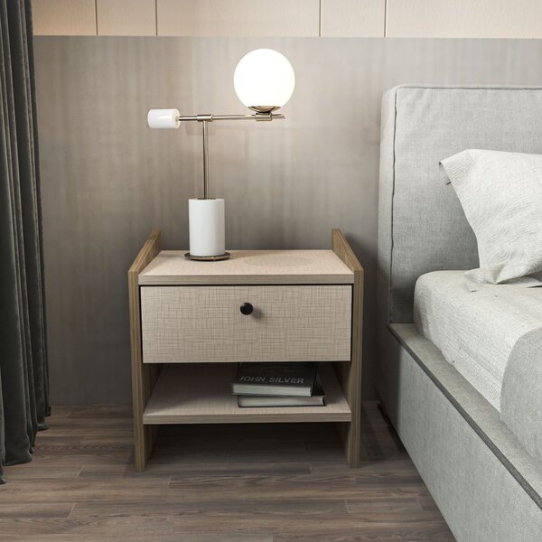 Hanah Home Nightstand Walnut Beige Berlin - Walnut, Beige